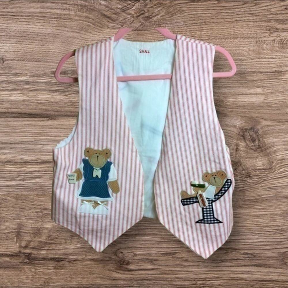 Vintage handmade dentist, bear striped vest Small embroidered Embellished